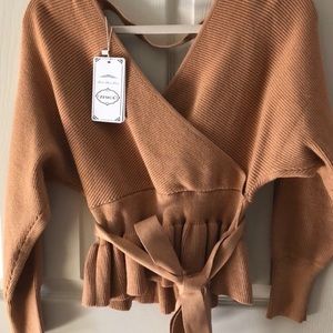 Camel Peplum Sweater Medium